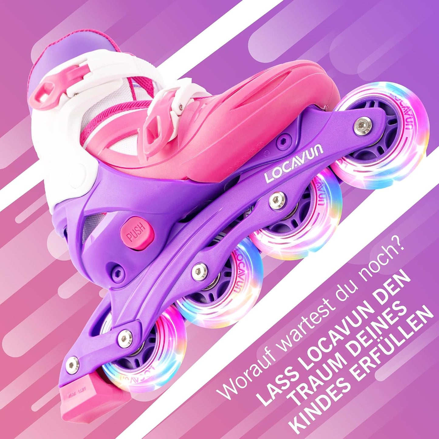 Locavun Inliner Kinder 4 Größen Verstellbare Inline Skates für Mädchen  Medium(30-35EU)