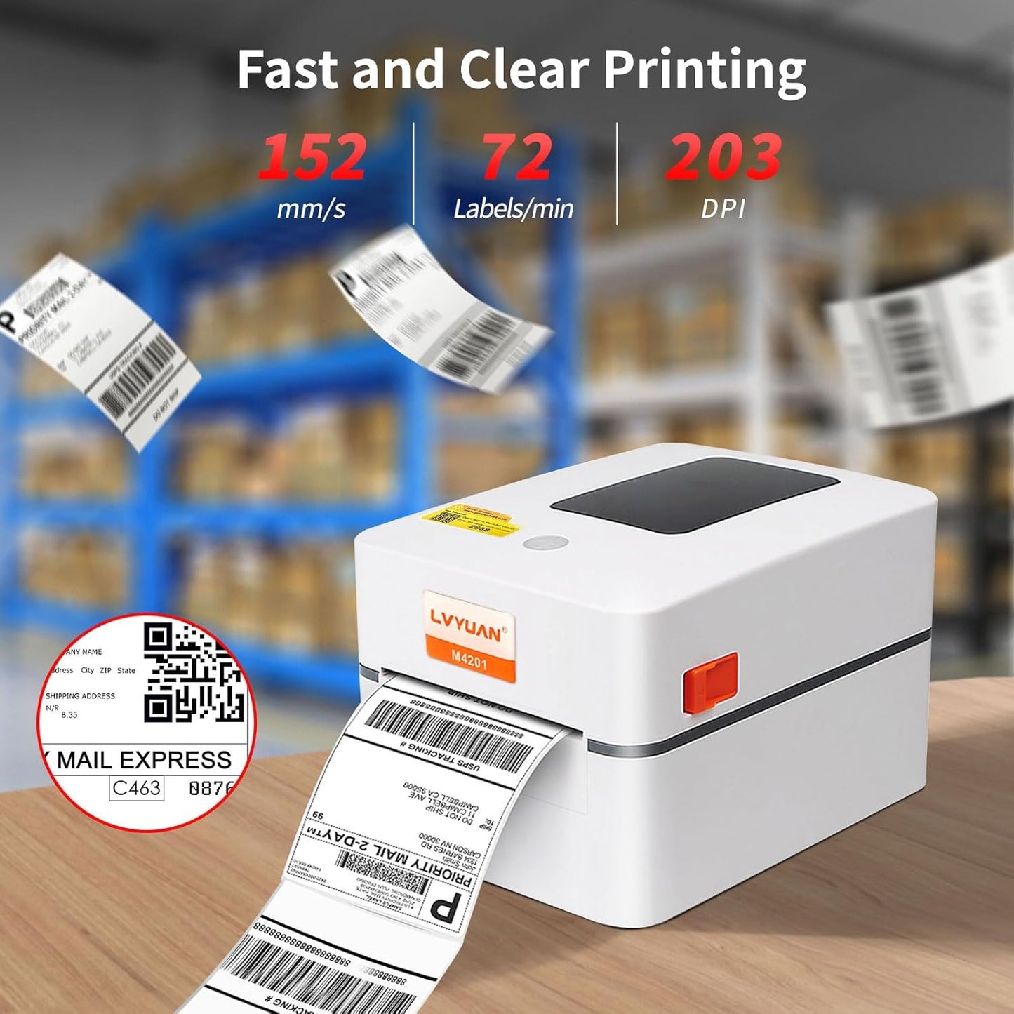 LVYUAN DHL Etikettendrucker, 4x6 Mobile Thermo Etiketten Drucker,203DPI