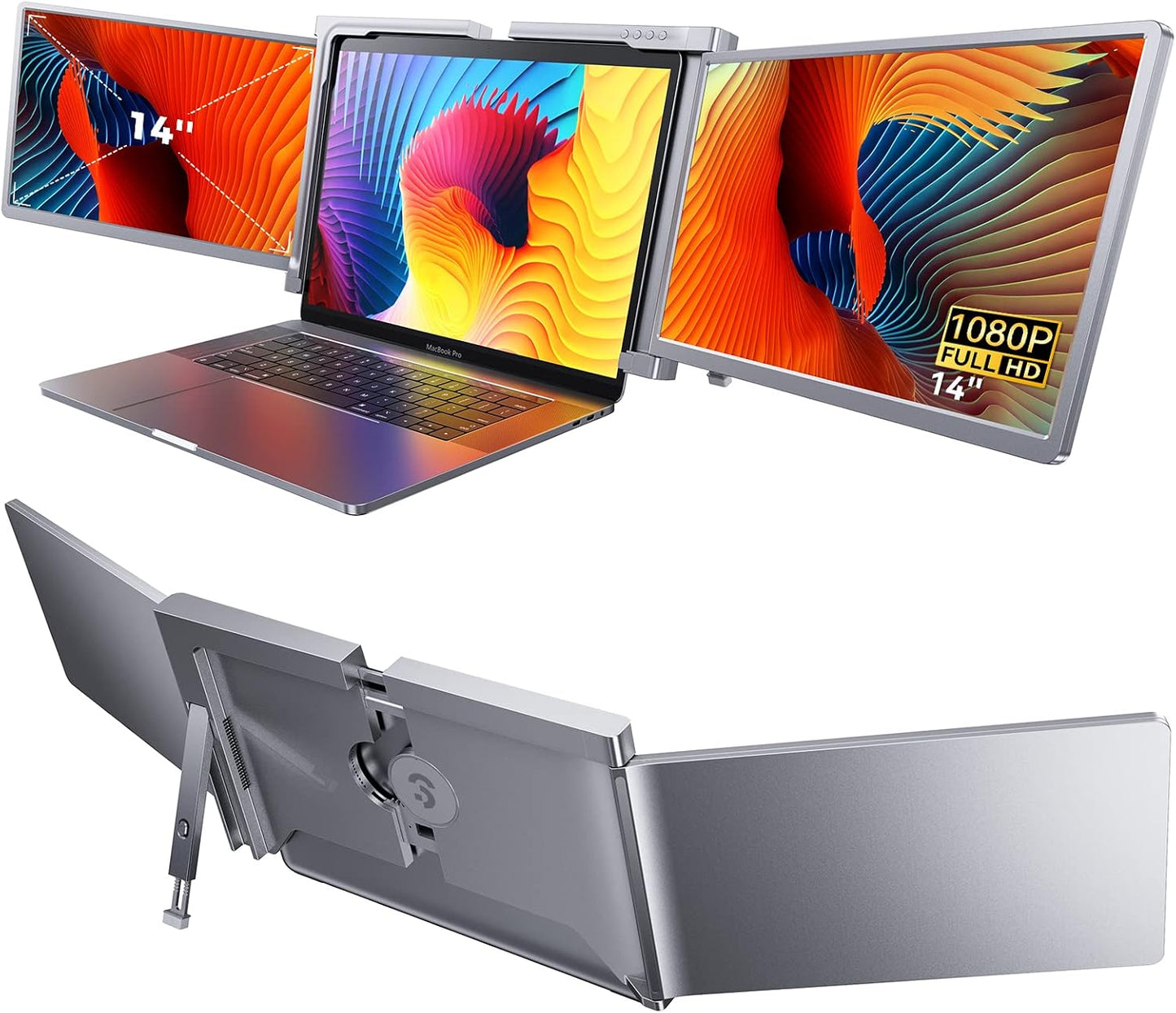 Laptop Bildschirm Erweiterung,14" 1080P Dreifacher tragbarer Laptop Screen Extender für 13 bis 16,5 Zoll Laptops