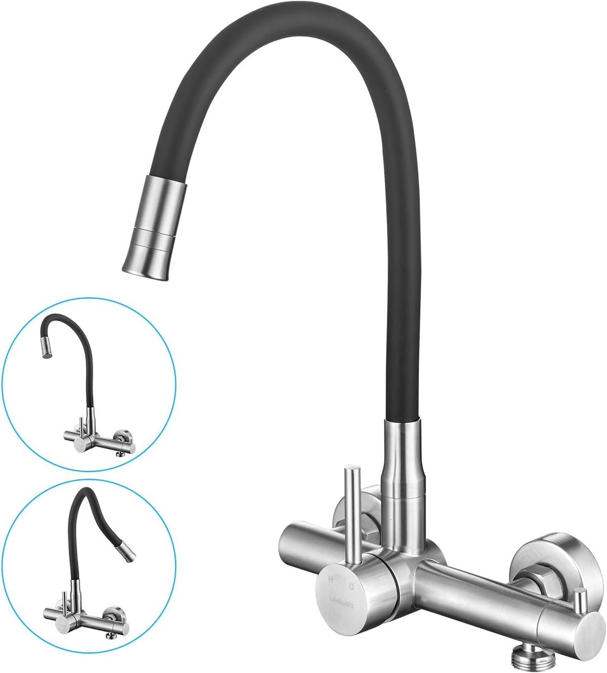 LakeBayMZC Wasserhahn Küche Wandmontage Küchenamatur mit 3/4" Anschluss Edelstahl,