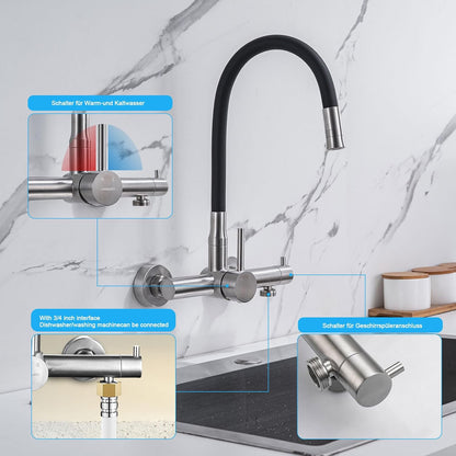 LakeBayMZC Wasserhahn Küche Wandmontage Küchenamatur mit 3/4" Anschluss Edelstahl,
