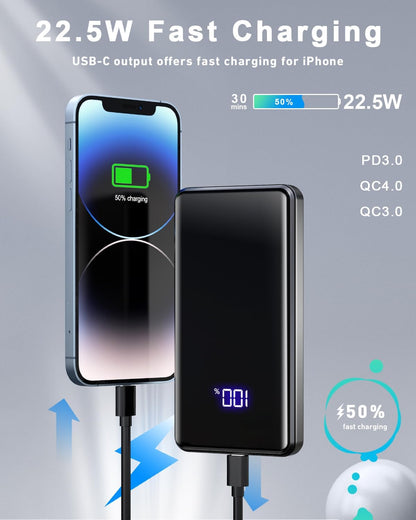 Lazci Power Bank, 20,000mAh Powerbank 22,5W mit USB-C Schwarz