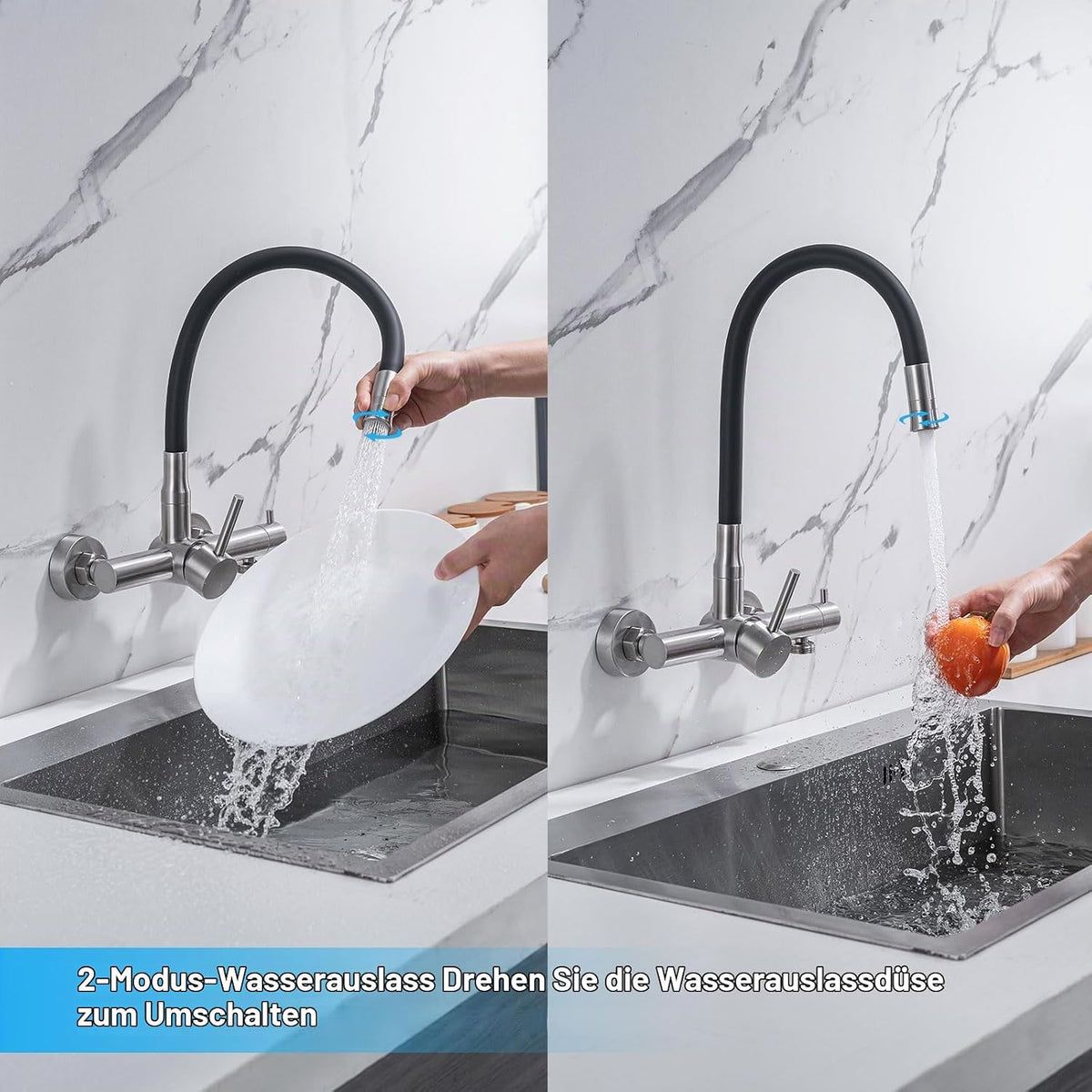 LakeBayMZC Wasserhahn Küche Wandmontage Küchenamatur mit 3/4" Anschluss Edelstahl,