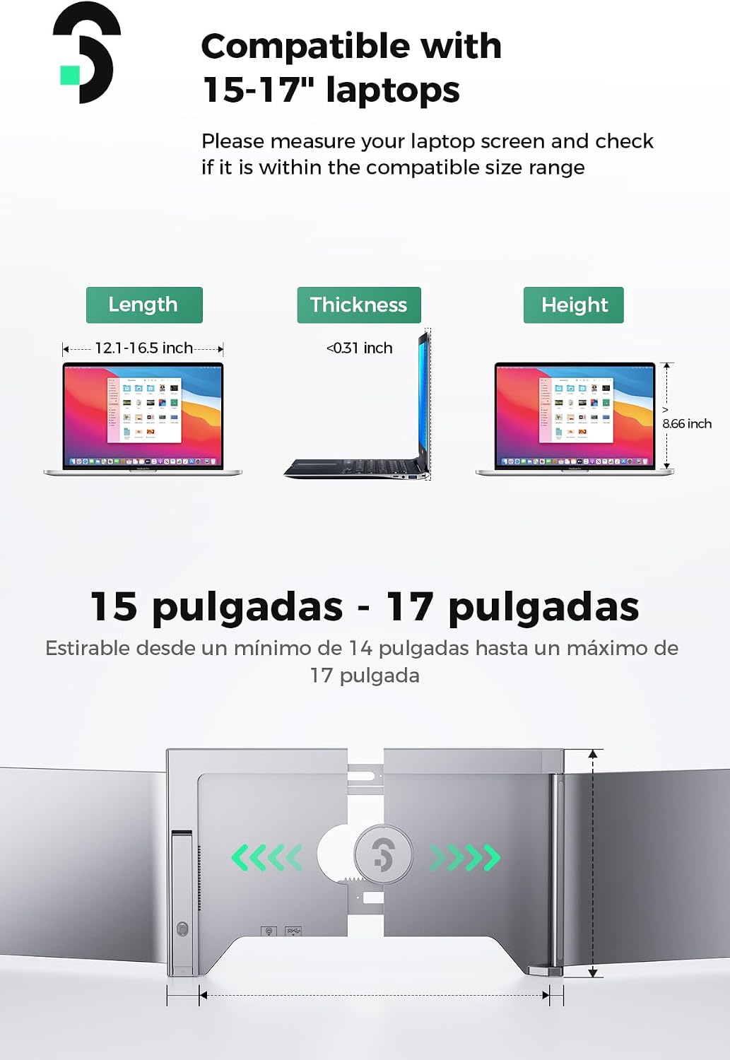 Laptop Bildschirm Erweiterung,14" 1080P Dreifacher tragbarer Laptop Screen Extender für 13 bis 16,5 Zoll Laptops