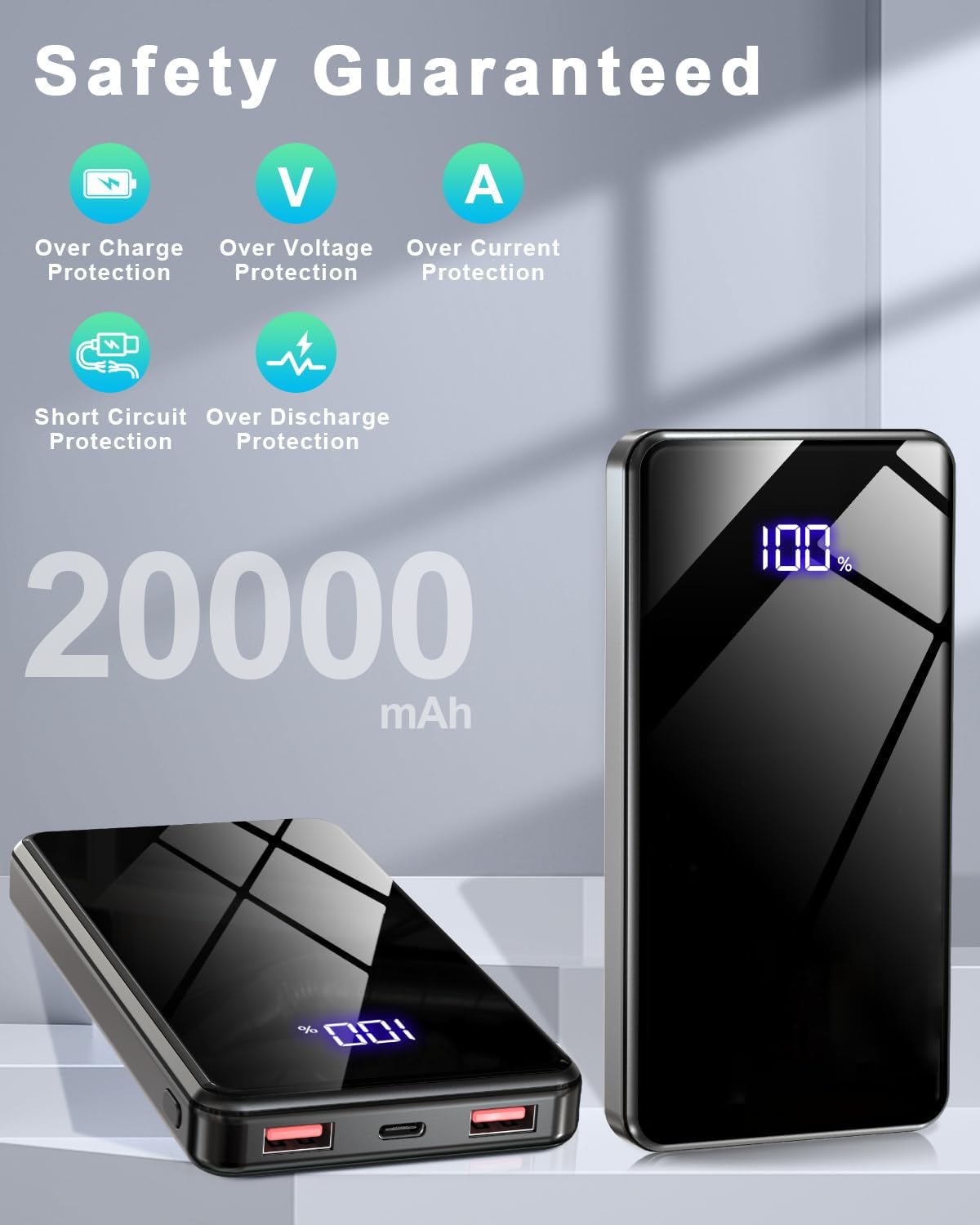 Lazci Power Bank, 20,000mAh Powerbank 22,5W mit USB-C Schwarz