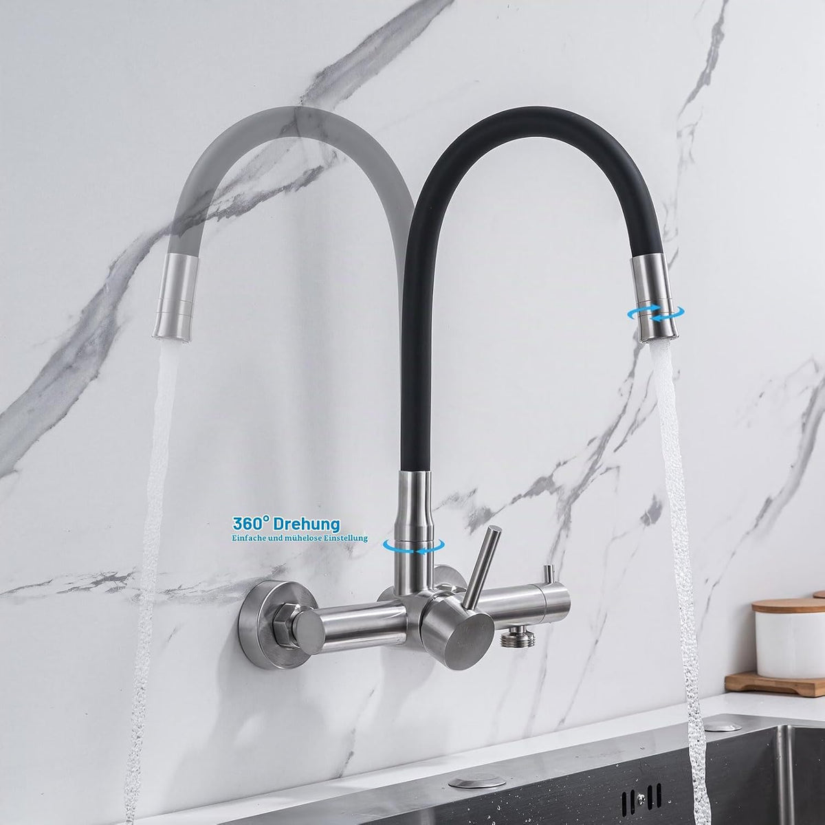 LakeBayMZC Wasserhahn Küche Wandmontage Küchenamatur mit 3/4" Anschluss Edelstahl,