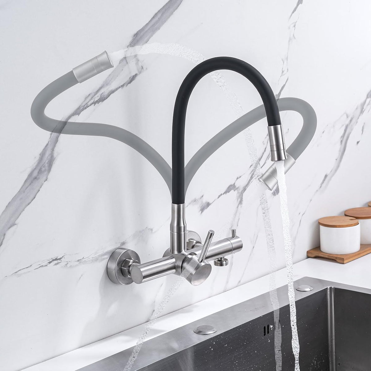 LakeBayMZC Wasserhahn Küche Wandmontage Küchenamatur mit 3/4" Anschluss Edelstahl,