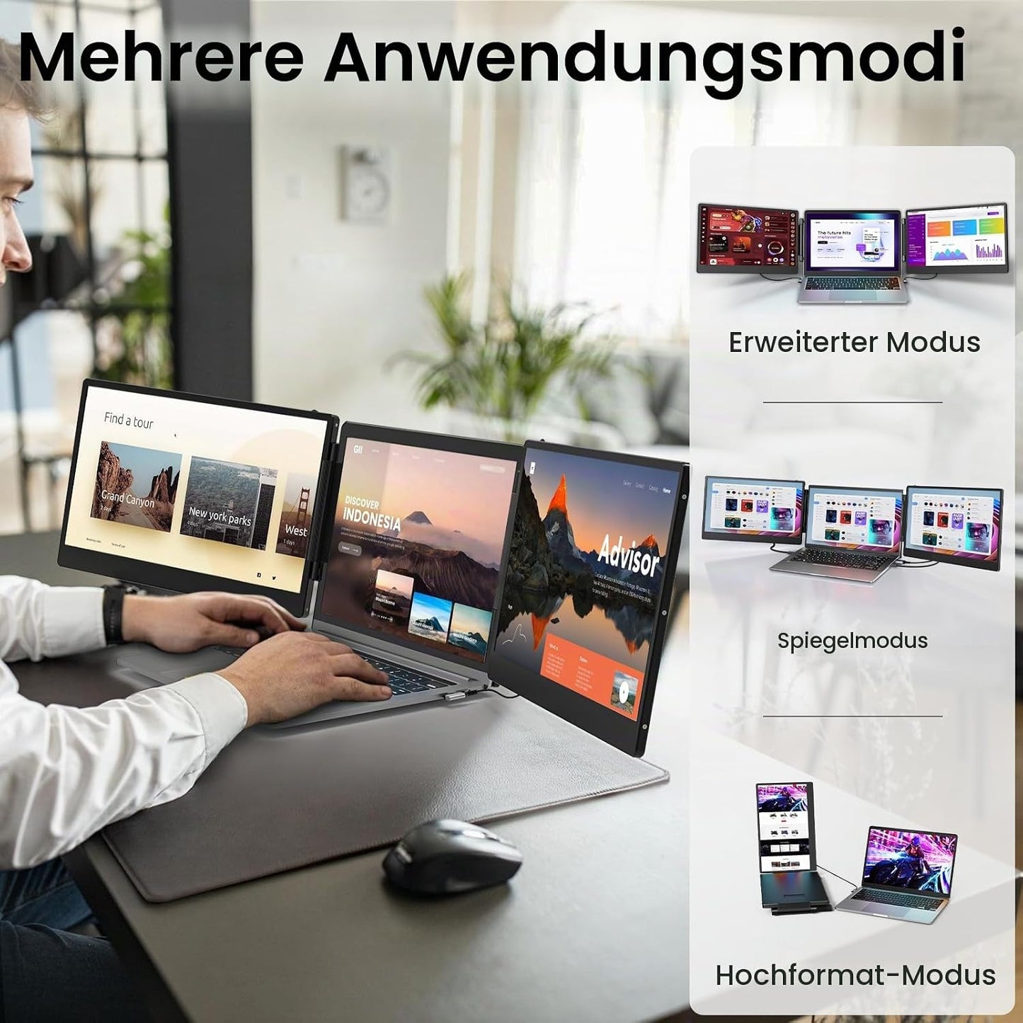 Laptop Bildschirm Erweiterung,14" 1080P Dreifacher tragbarer Laptop Screen Extender für 13 bis 16,5 Zoll Laptops