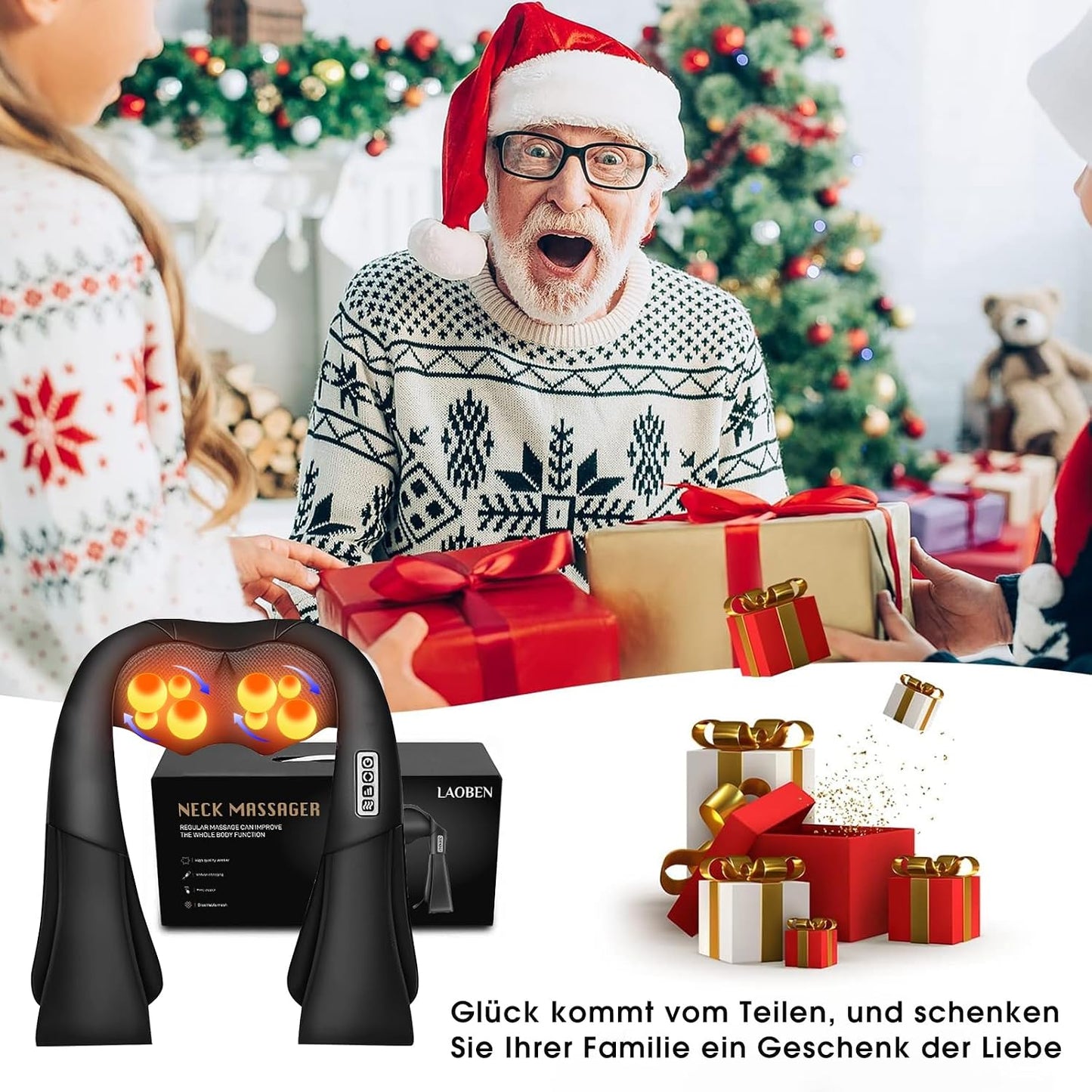 LAOBEN Nacken, Schulter und Rückenmassagegerät mit konstanter Heizfunktion Massagerollen