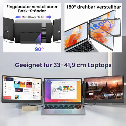 Laptop Bildschirm Erweiterung,14" 1080P Dreifacher tragbarer Laptop Screen Extender für 13 bis 16,5 Zoll Laptops