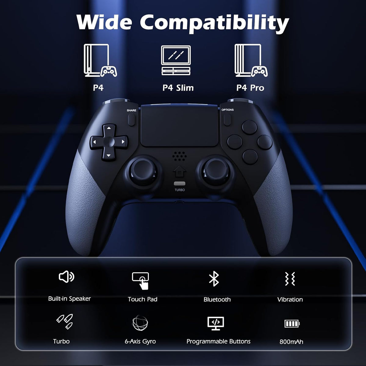 LATEC Controller für PS4, Wireless Controller für PS-4/Pro/Slim,Doppelter Vibration, Turbo
