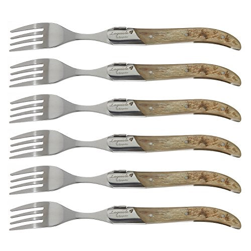 Laguiole by FlyingColors Menügabeln-Set aus Edelstahl, Horngriff, Coffret cadeau, 6 pièces