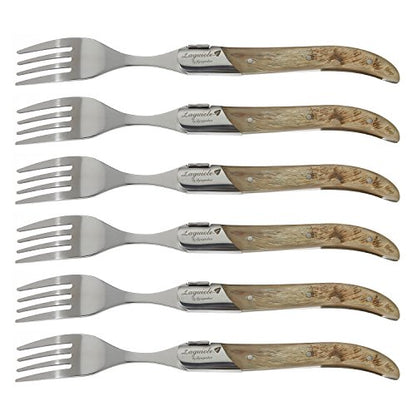 Laguiole by FlyingColors Menügabeln-Set aus Edelstahl, Horngriff, Coffret cadeau, 6 pièces