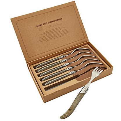 Laguiole by FlyingColors Menügabeln-Set aus Edelstahl, Horngriff, Coffret cadeau, 6 pièces