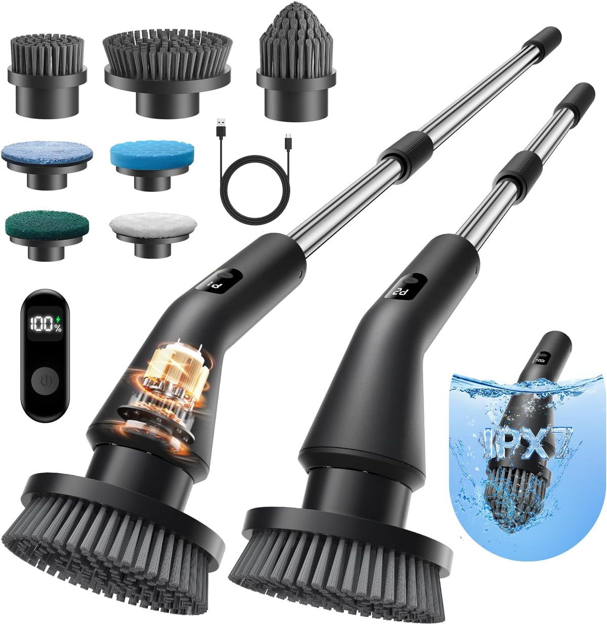 Leebein Elektrische Reinigungsbürste, 7 in 1 Spin Scrubber, IPX7