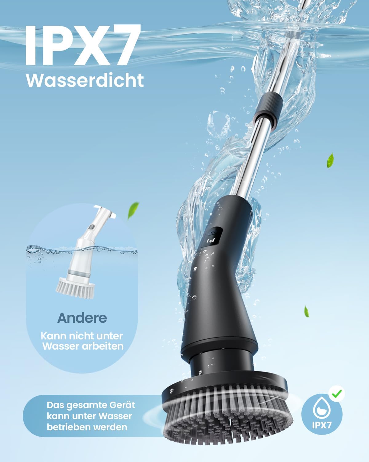Leebein Elektrische Reinigungsbürste, 7 in 1 Spin Scrubber, IPX7