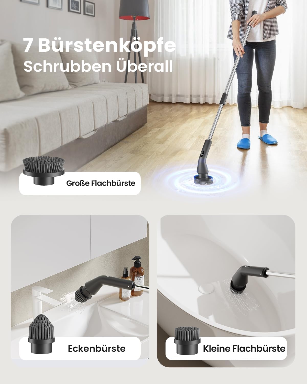 Leebein Elektrische Reinigungsbürste, 7 in 1 Spin Scrubber, IPX7