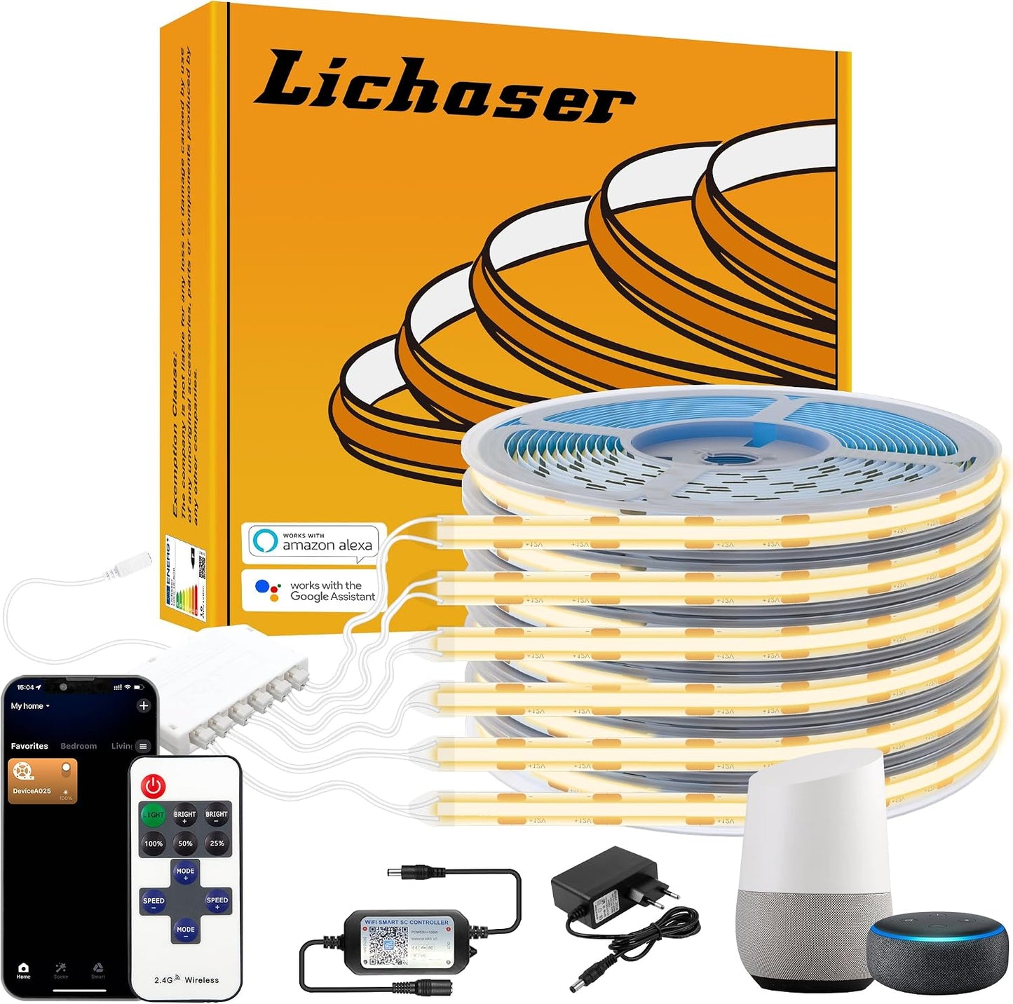 Lichaser COB  LED Streifen für Akustikpaneele, 6 Rollen WiFi Warmweiss 12V (1,5M) 
