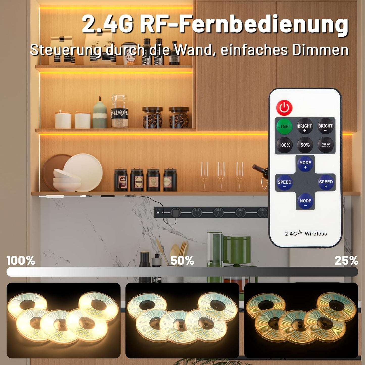 Lichaser COB  LED Streifen für Akustikpaneele, 6 Rollen WiFi Warmweiss 12V (1,5M) 