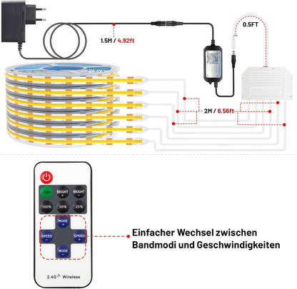 Lichaser COB  LED Streifen für Akustikpaneele, 6 Rollen WiFi Warmweiss 12V (1,5M) 