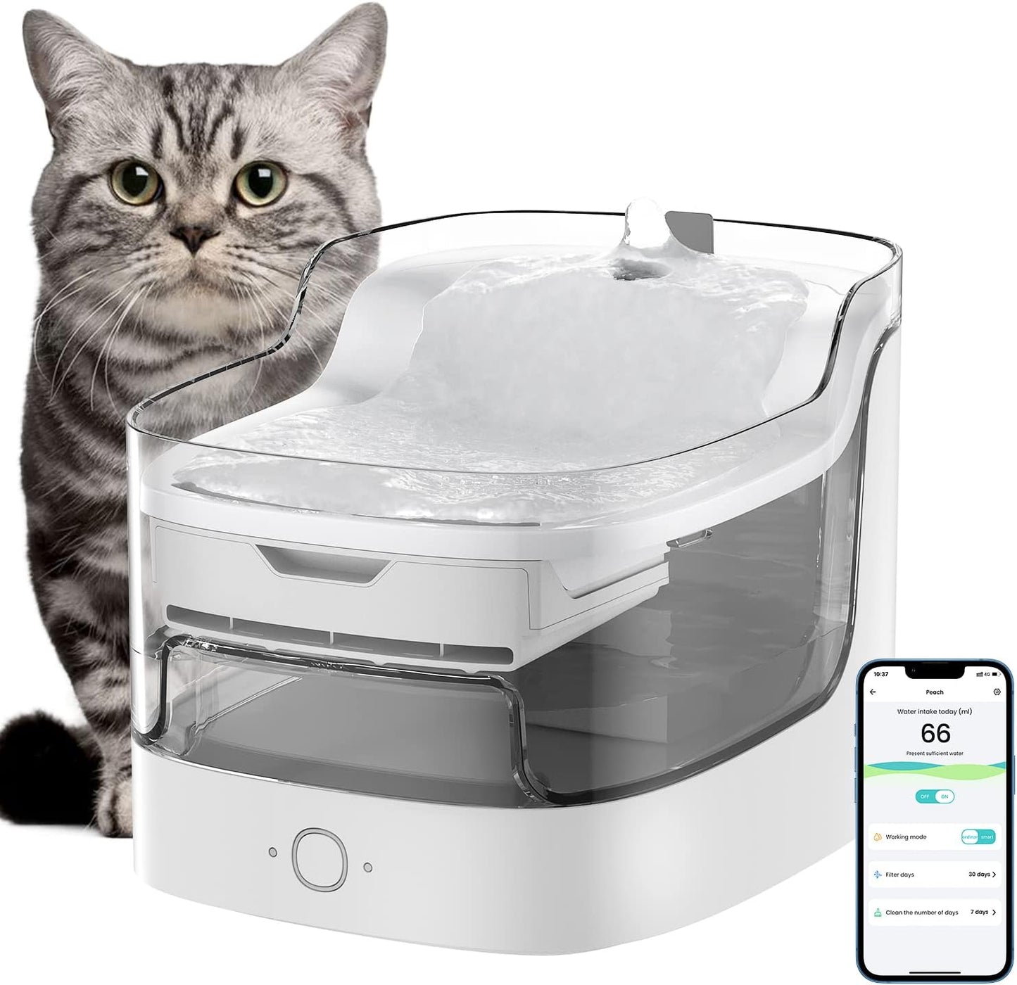 Lefant Intelligenter Katzenbrunnen, Wasserbrunnen avec App 8 Filtrationschichten