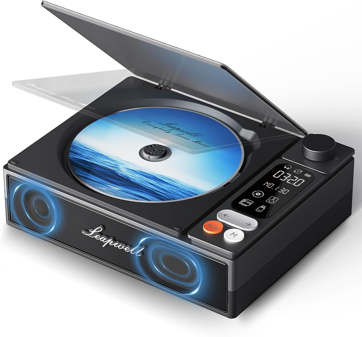 Leapwell CD Player Tragbarer Bluetooth Retro mit LCD Bildschirm Optisch USB Schwarz