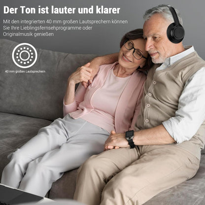 Letsactiv Funkkopfhörer für Fernseher, kabellose TV-Kopfhörer mit TV-Sender-Ladestation, Schwarz
