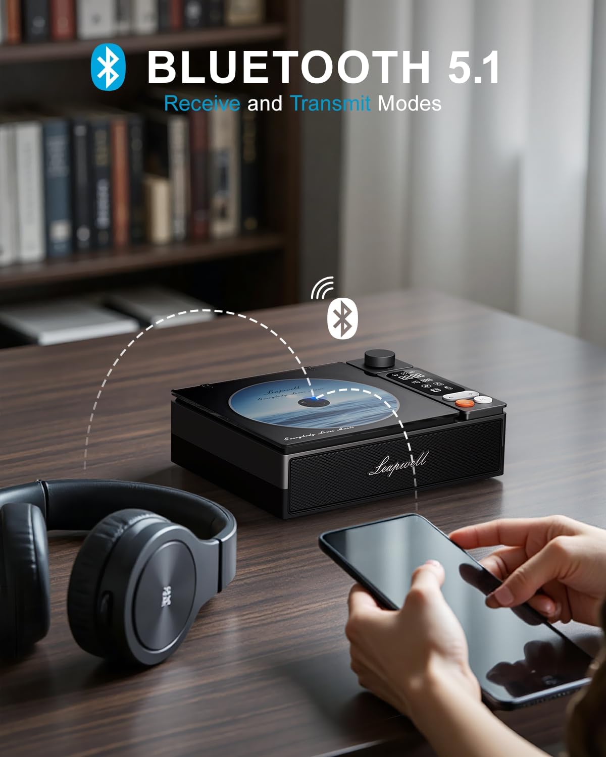 Leapwell CD Player Tragbarer Bluetooth Retro mit LCD Bildschirm Optisch USB Schwarz