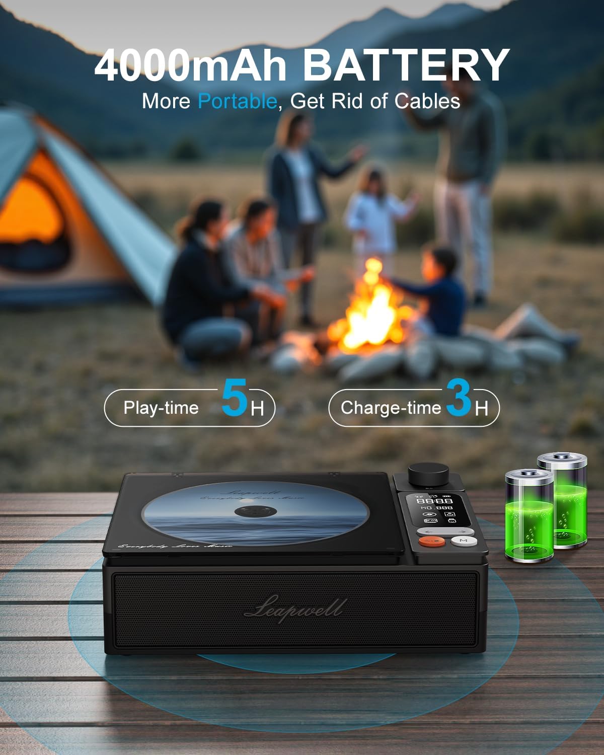 Leapwell CD Player Tragbarer Bluetooth Retro mit LCD Bildschirm Optisch USB Schwarz