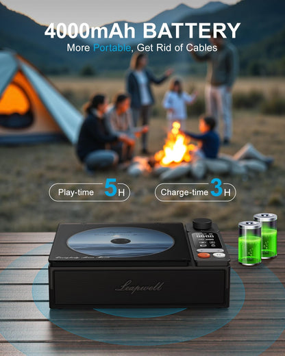 Leapwell CD Player Tragbarer Bluetooth Retro mit LCD Bildschirm Optisch USB Schwarz
