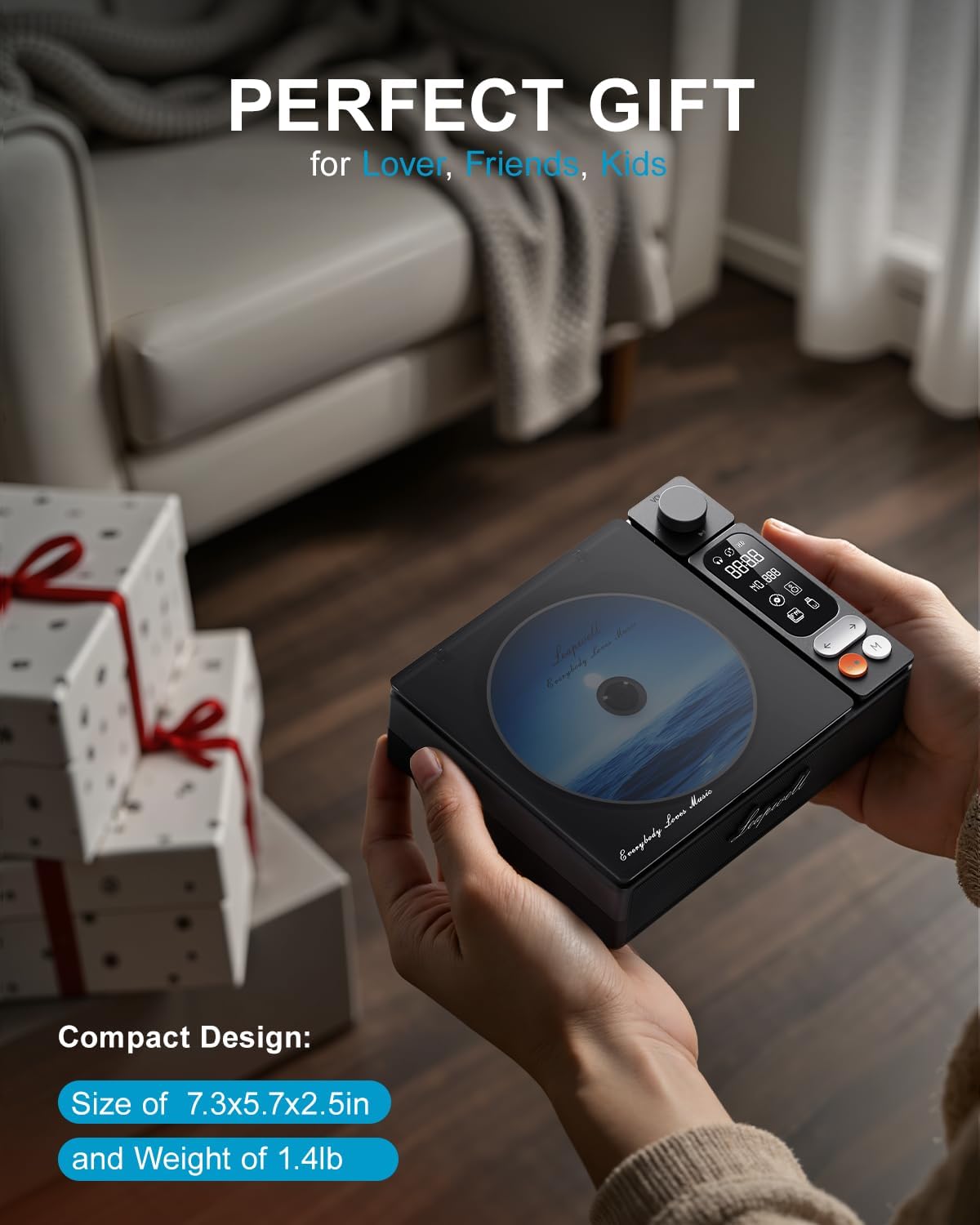 Leapwell CD Player Tragbarer Bluetooth Retro mit LCD Bildschirm Optisch USB Schwarz