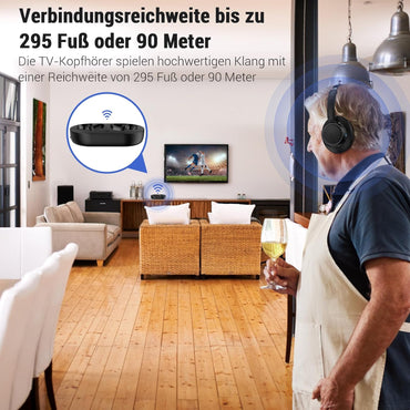 Letsactiv Funkkopfhörer für Fernseher, kabellose TV-Kopfhörer mit TV-Sender-Ladestation, Schwarz