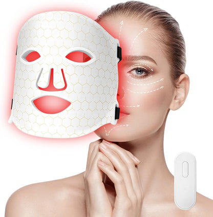 LED Maske, Lichttherapie Gesichtsmaske mit Rotlichttherapie, 3-Farben  für jeden Hauttyp, Anti-Aging, Fältchen