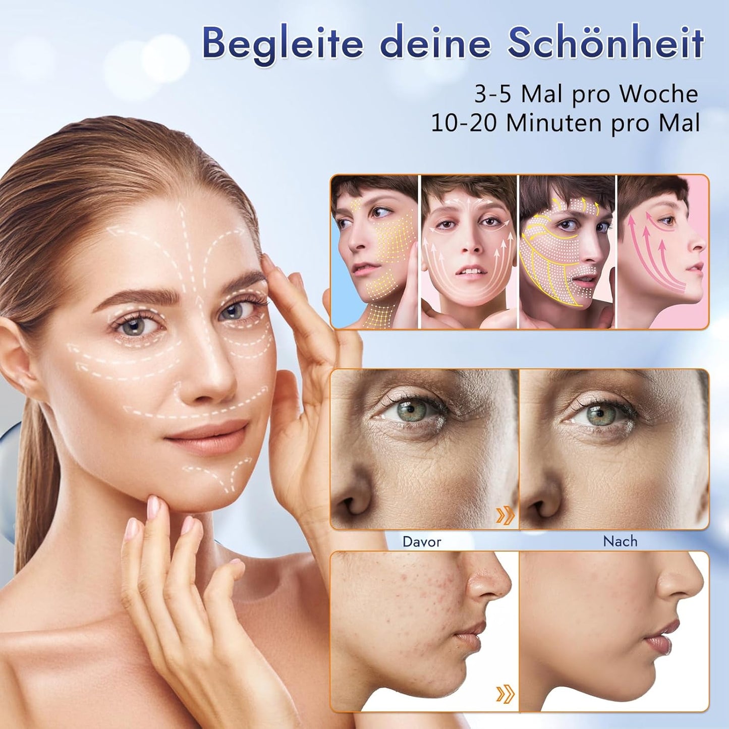 LED Maske, Lichttherapie Gesichtsmaske mit Rotlichttherapie, 3-Farben  für jeden Hauttyp, Anti-Aging, Fältchen