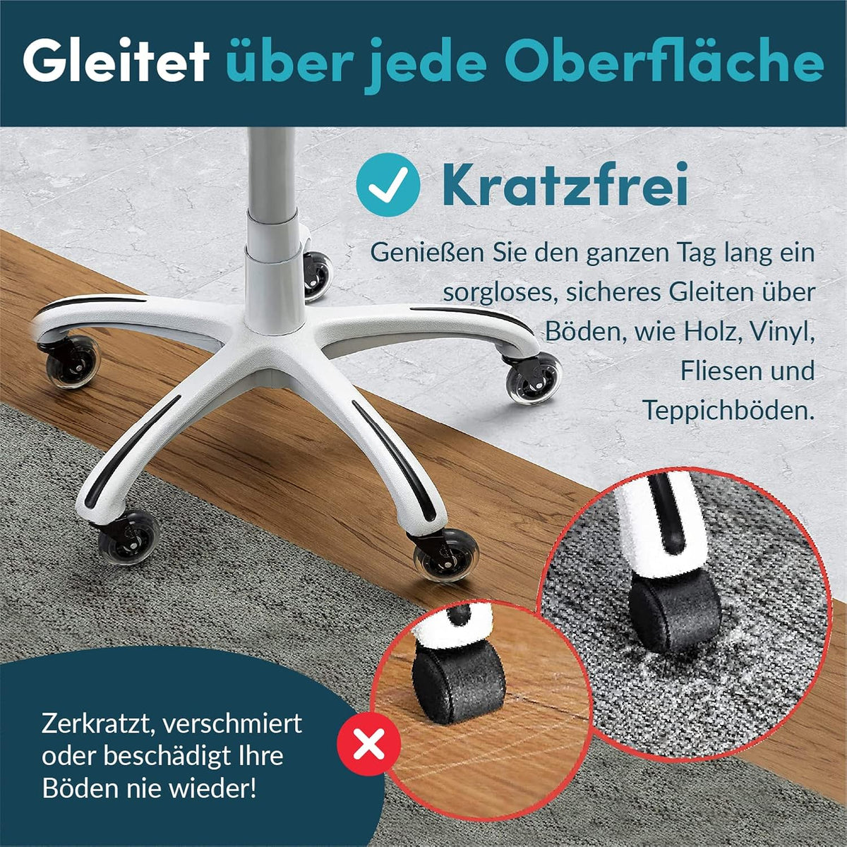 Lifelong Bürostuhl Rollen 5er-Set, Schaftgröße 11X22mm, Bürostuhl-Räder Ersatzrollen Schwarz