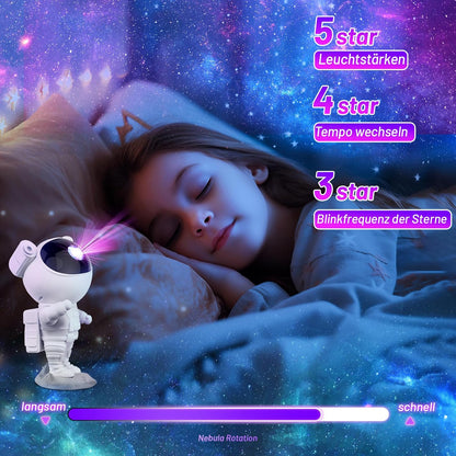 Sternenprojektor mit Astronaut & Galaxie, 360° rotierend, mit Fernbedienung/Timer