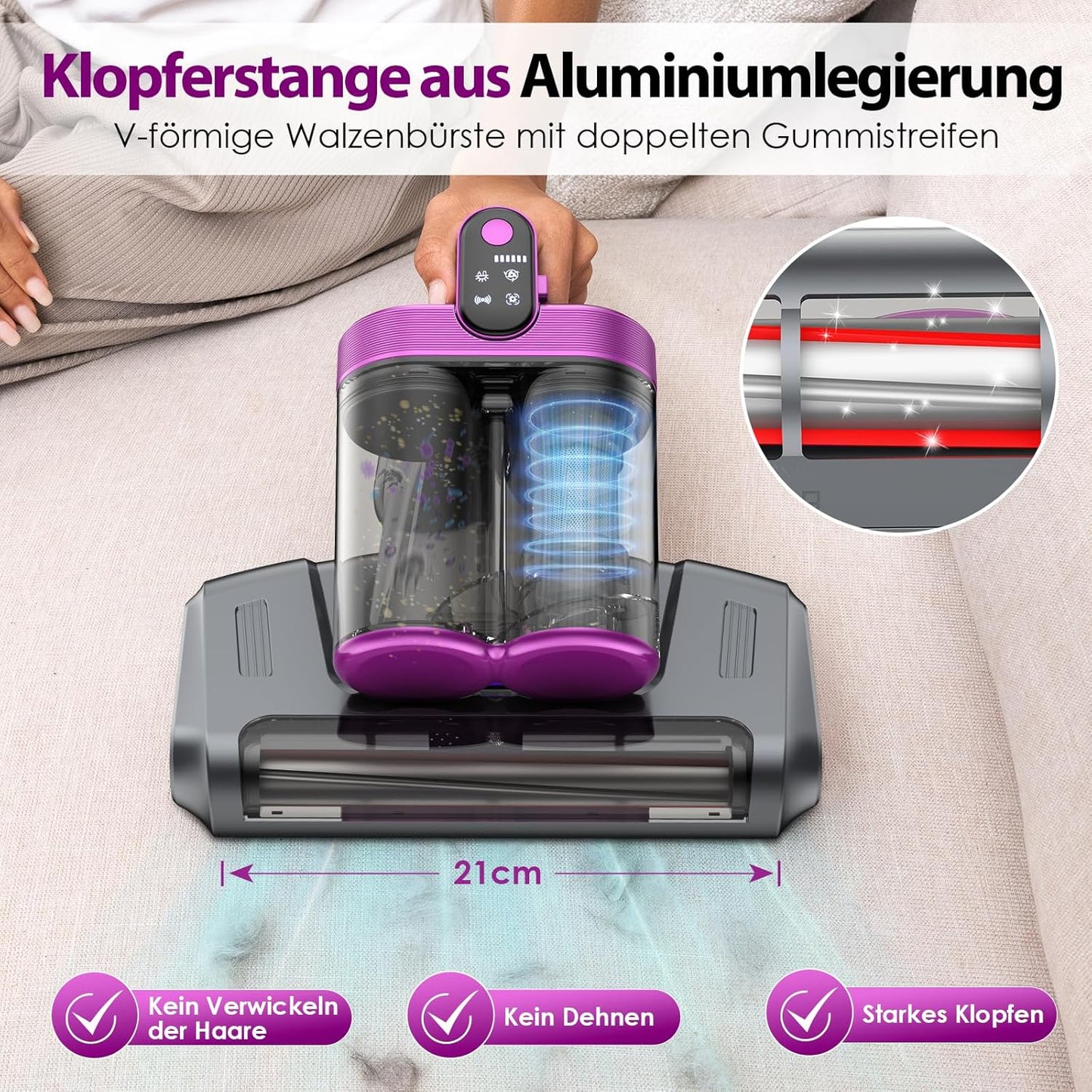 Linkifly MT1 Kabelloser Milbensauger für Matratzen, 18 kPa Matratzenreiniger mit 253,7 nm UV-C Licht