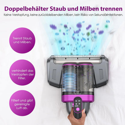 Linkifly MT1 Kabelloser Milbensauger für Matratzen, 18 kPa Matratzenreiniger mit 253,7 nm UV-C Licht