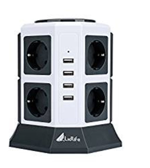 Bloc d'alimentation Lidlife TP-VA4U8E (8 boîtiers, 4 tiroirs USB, câble de 2 m, protection contre les surtensions, 2 500 W, blanc)