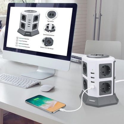 Bloc d'alimentation Lidlife TP-VA4U8E (8 boîtiers, 4 tiroirs USB, câble de 2 m, protection contre les surtensions, 2 500 W, blanc)