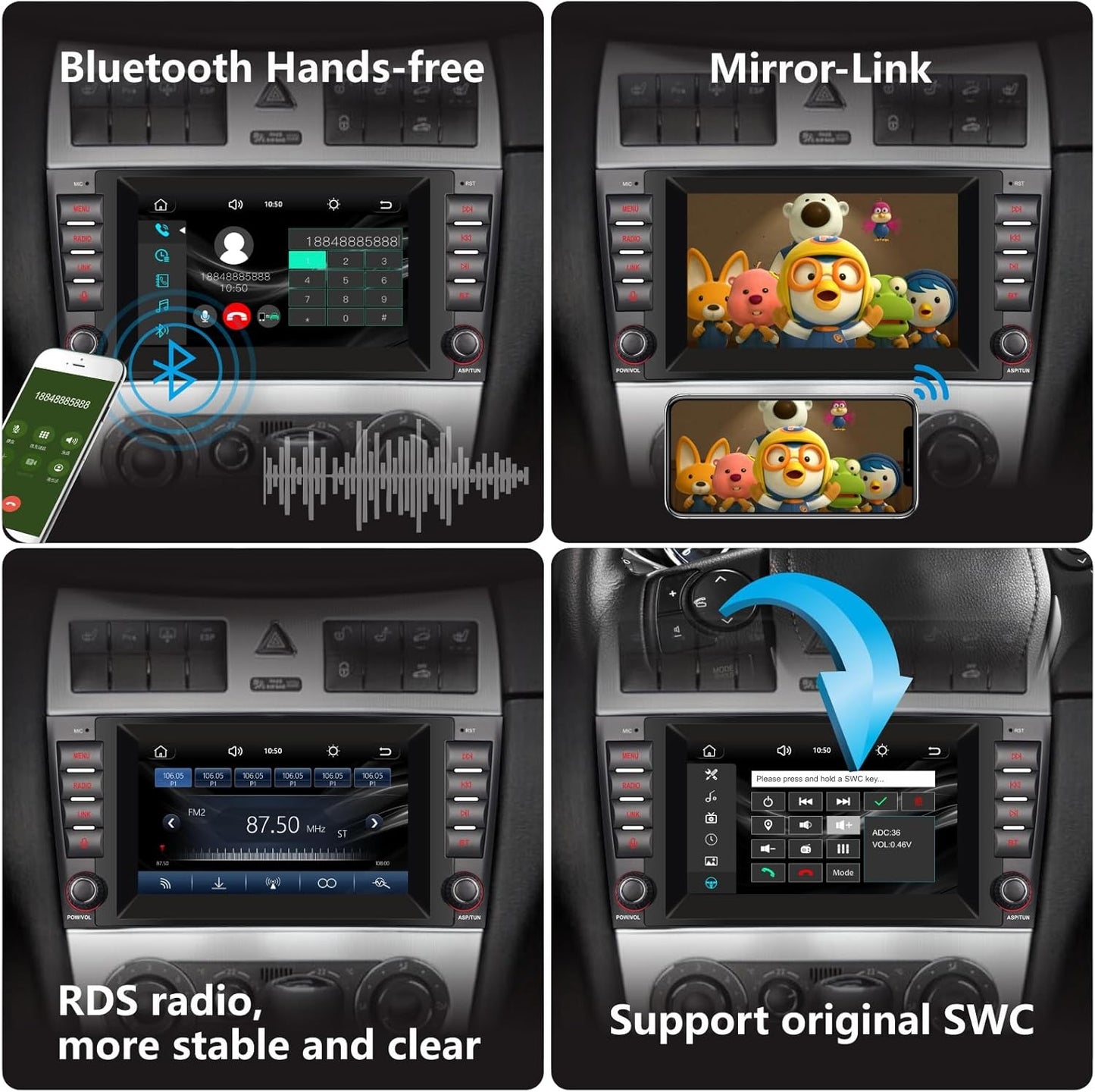 Autoradio kompatibel mit drahtlosen Carplay/Android Auto für Mercedes Benz CLK..