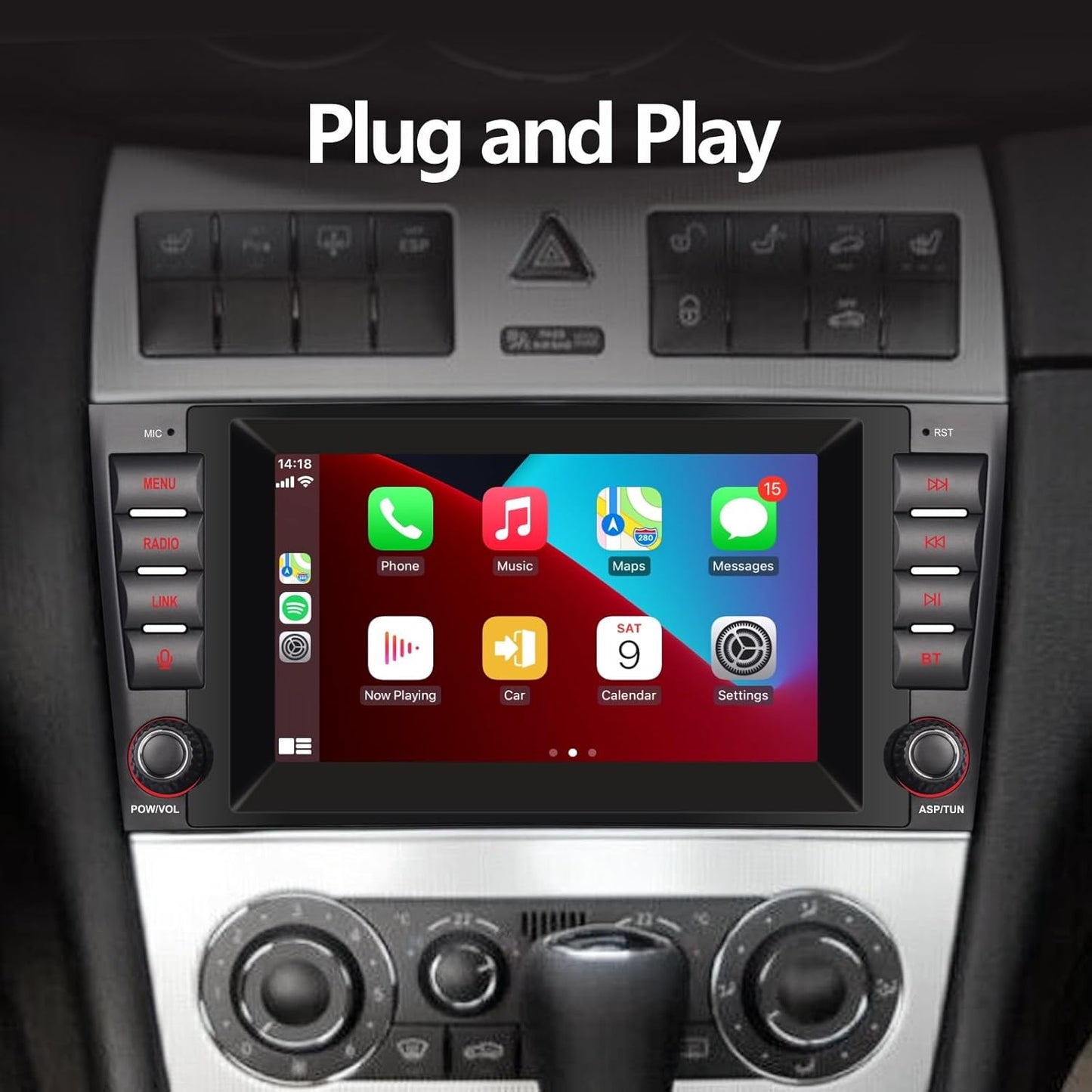 Autoradio kompatibel mit drahtlosen Carplay/Android Auto für Mercedes Benz CLK..