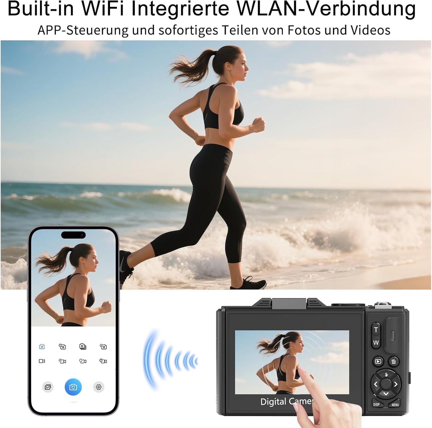 LONGYI Digitalkamera 5K 75MP Kamera WLAN, 64GB Speicherkarte, 18-fachem Zoom