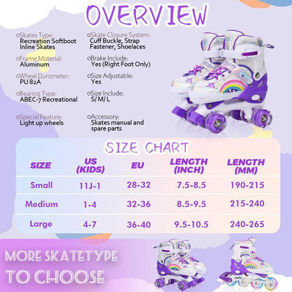 Rollschuhe für Kinder Mädchen Anfänger Rainbow, Einstellbar Violett Regenbogen ( S )
