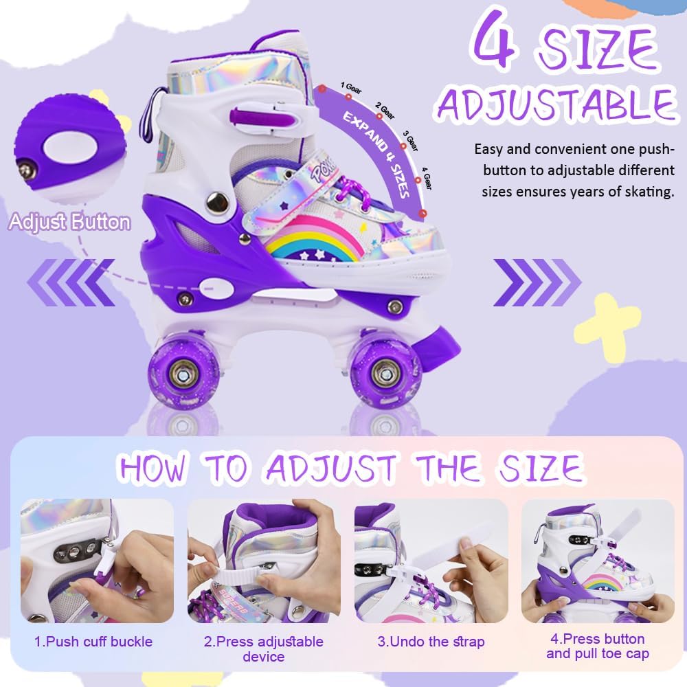Rollschuhe für Kinder Mädchen Anfänger Rainbow, Einstellbar Violett Regenbogen ( S )