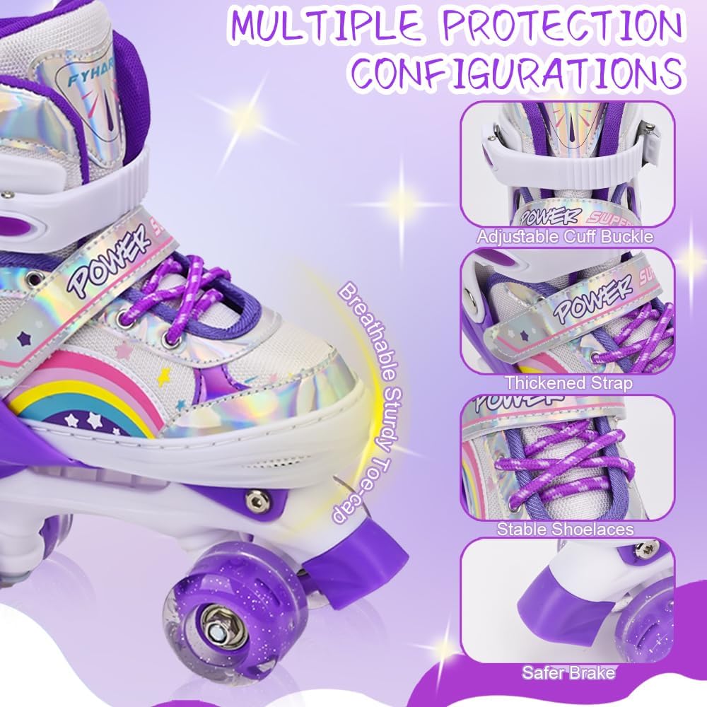 Rollschuhe für Kinder Mädchen Anfänger Rainbow, Einstellbar Violett Regenbogen ( S )