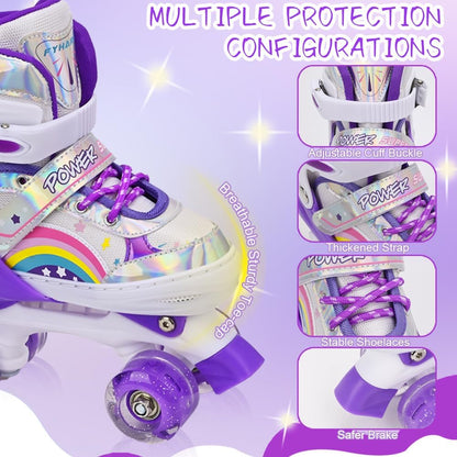 Rollschuhe für Kinder Mädchen Anfänger Rainbow, Einstellbar Violett Regenbogen ( S )