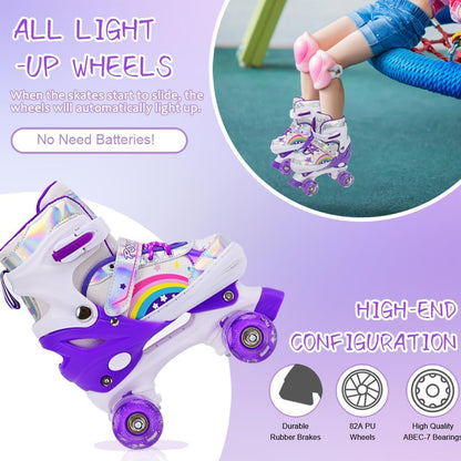 Rollschuhe für Kinder Mädchen Anfänger Rainbow, Einstellbar Violett Regenbogen ( S )