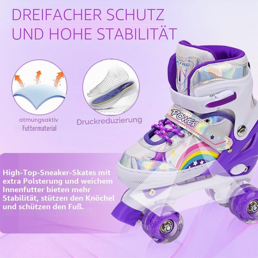 Rollschuhe für Kinder Mädchen Anfänger Rainbow, Einstellbar Violett Regenbogen ( S )