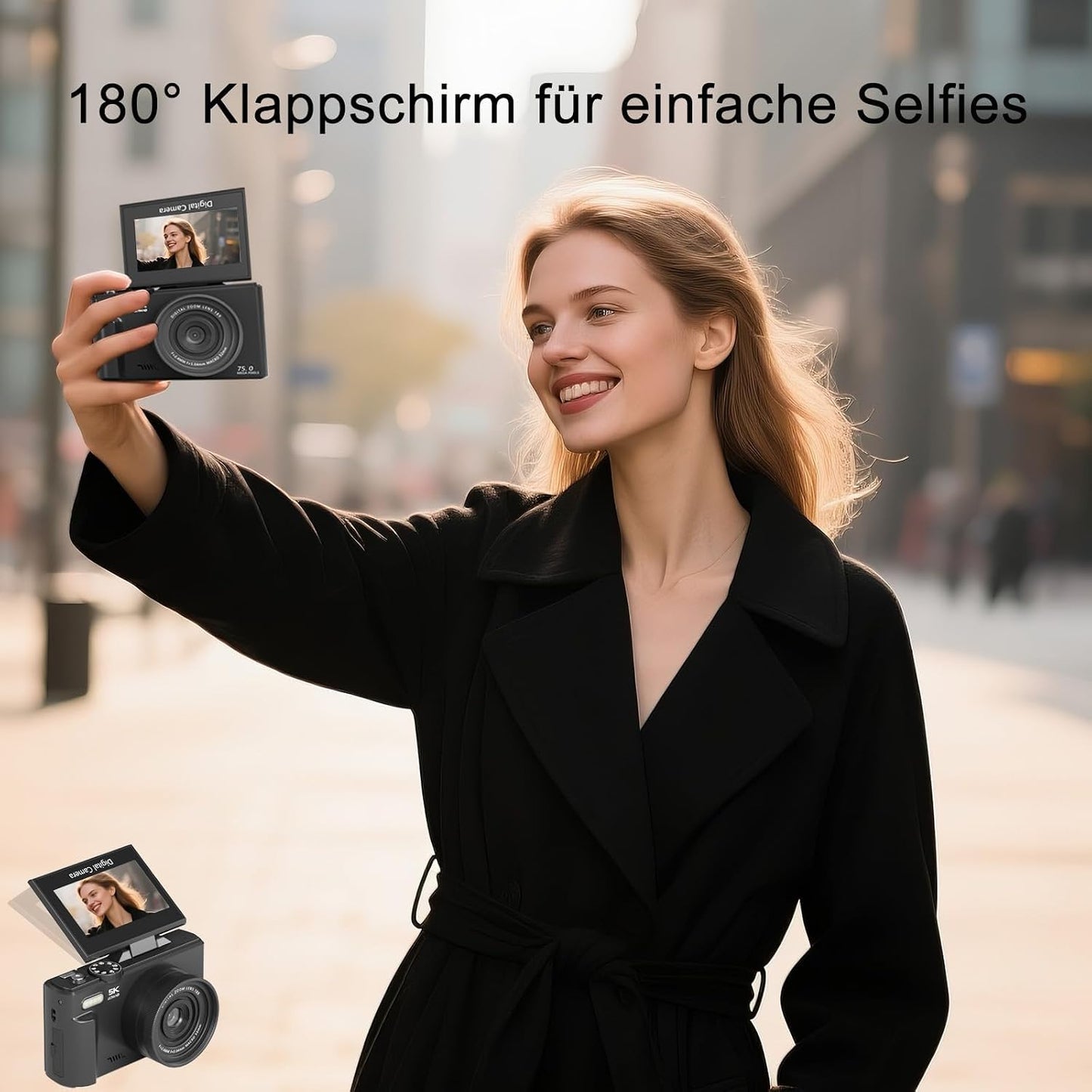 LONGYI Digitalkamera 5K 75MP Kamera WLAN, 64GB Speicherkarte, 18-fachem Zoom
